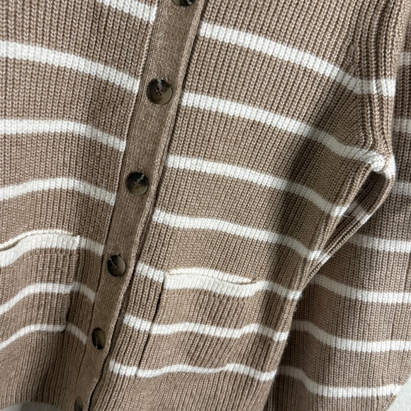 JOSIE crewneck striped cardigan NWT light taupe multi - Picture 3 of 8